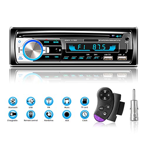 Autoradio Bluetooth vivavoce, Lifelf Radio stereo 4 x 65W 1 ricevitore radio per auto DIN con lettore MP3 Telecomando WMA FM, due porte USB, supporto iOS, Android (Non ha RDS CD)