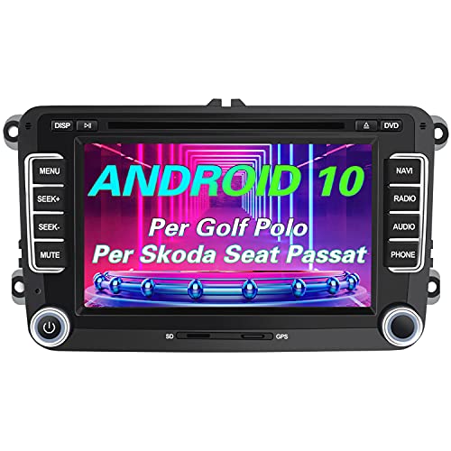 AWESAFE Android 10.0 Autoradio 2 Din per VW Volkswagen Golf 5 6 Polo Passat Skoda Seat Tiguan, [2G+32GB] 7 Pollici Car Radio Supporta la funzione GPS Comandi al volante BT WIFI CD DVD SD USB RDS DAB