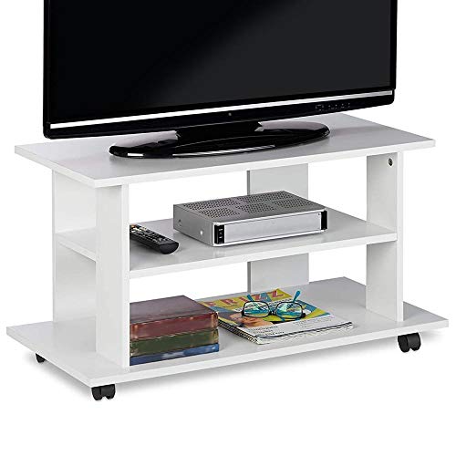 Bakaji Mobile TV in Legno MDF con 2 Ripiani Porta Console Videogiochi DVD e 4 Ruote Mobiletto Carrello Porta Televisore Design Moderno Dimensione 80 x 40 x 45 cm (Bianco)