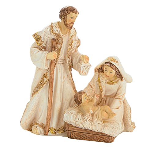 Baroni Home Presepe Statuine in Resina, Natività con San Giuseppe, Madonna e Gesù Bambino, Arredamento Natalizio H 12 cm Oro