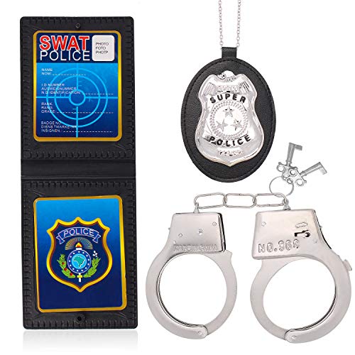 Beelittle Manette della Polizia Distintivo della Polizia Set di Giochi di Ruolo per Detective SWAT FBI Halloween e Costume di Polizia Dress up Forniture per bomboniere (Set-A)