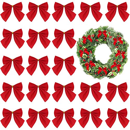 BETOY Fiocchi Natale Rosso 36 PCS Fiocchi di Albero di Natale Mini Rosso con Fascetta Cravatta a Farfalla Arco Decorazioni Natalizie Albero Festa DIY Regalo