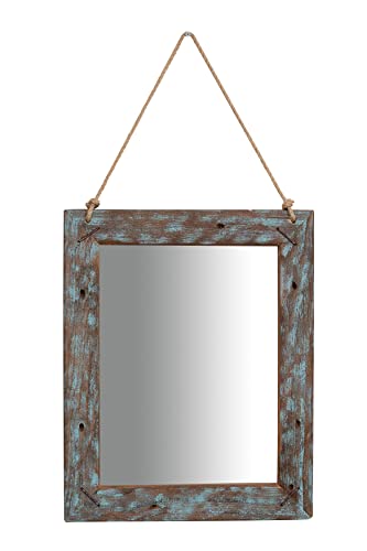 Biscottini Specchio vintage da parete 50x42x3 cm | Specchio da parete in legno massello con corda | Specchio bagno