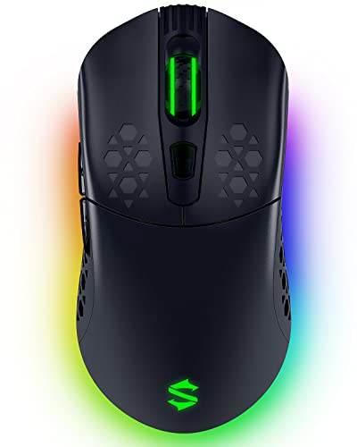 Black Shark Gaming Mouse Wireless con RGB, Dual Mode Mouse Wireless e Mouse Wired, Struttura a Nido d Ape, 10.000 DPI, Mouse Ergonomico, 6 Pulsanti Programmabili, Gaming Mouse Ricaricabile, Nero
