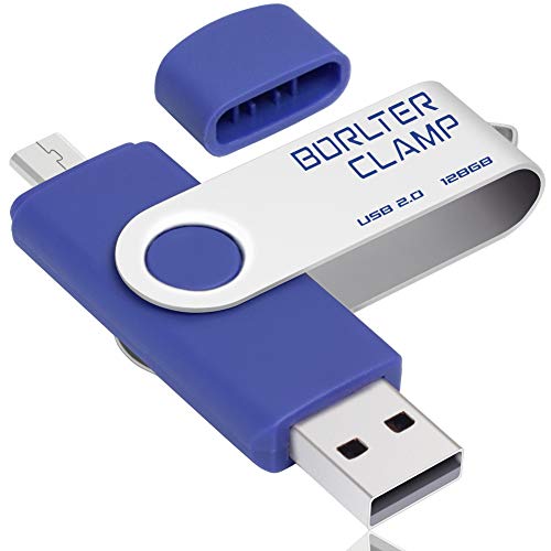 BorlterClamp 128GB Chiavetta USB, 2 in 1 Pen Drive (Micro USB e USB 2.0) Memoria Flash, OTG USB Flash Drive Girevole per Android Smartphone Tablet Computer (Blu)