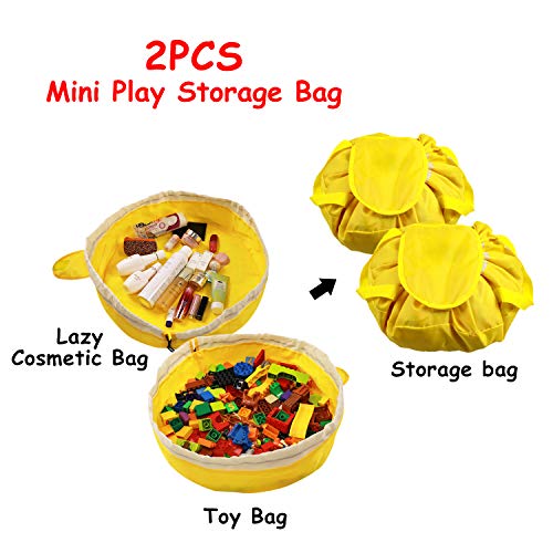 Borsa Raccogli per Giocattoli Lego e Giocate Tappetino per Bambini - 2 Pezzi Mini Contenitore di Stoccaggio dei Giocattoli per Stringa Portatile Borsa Cosmetica Pigra come Regalo