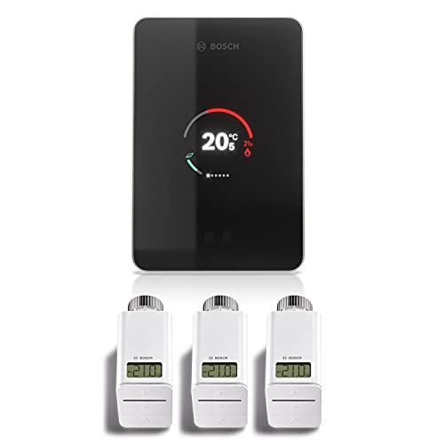 Bosch SET Termostato smart WiFi EasyControl CT 200 nero per caldaie Bosch + 3 Valvole Elettroniche ETRV - Controllo temperatura in ogni stanza