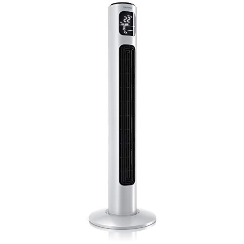 Brandson - Ventilatore a Torre Silenzioso con Telecomando - 45 W - 3 velocità, Timer, 3 modalità Operative, Oscillazione 60°- Display LED – Alto 96cm – Bianco Perla