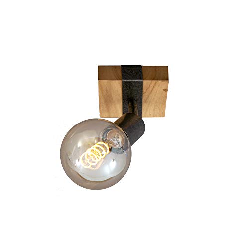 Briloner Leuchten - Lampada da parete, applique, faretto retrò, vintage, girevole e orientabile, 1x E27, metallo-legno, colore: grigio piombo, 100x103x90mm (LxPxA)