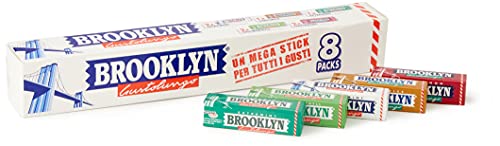 Brooklyn Mega Stick Gomme da Masticare, Chewing Gum Gusti Assortiti Cinnamon, Chloro, Liquorice, Spearmint, Confezione speciale da 8 Stick, Ottima come Idea Regalo