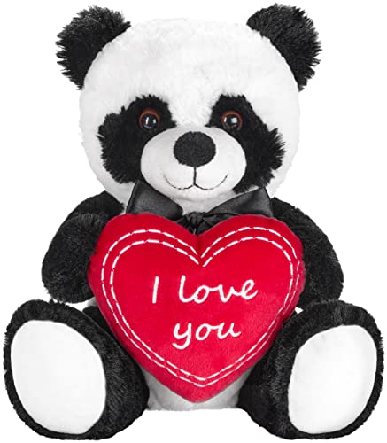 BRUBAKER Panda Orso di Peluche con Cuore Rosso - I Love You - 25 cm - Panda Giocattolo di Peluche - Orsacchiotto di Peluche - Peluche Bianco Nero