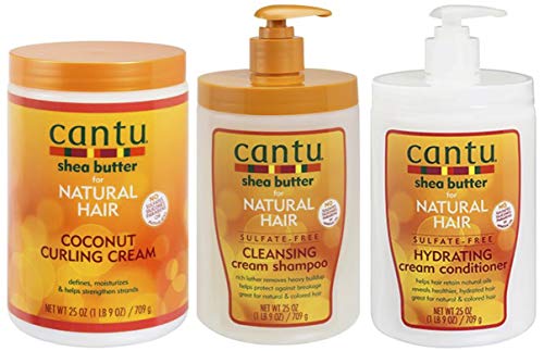 Burro di karitè per capelli naturali, crema per arricciatura al cocco, senza solfati, shampoo e balsamo idratante per crema (set da 3)