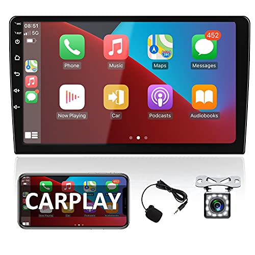 CAMECHO 2 Din DAB+ Autoradio con Carplay Android Auto Android Stereo con 10.1 Pollici 1080P 2.5D HD Touch Screen Car Radio Supporto MIC WIFI GPS MirrorLink Bluetooth FM Telecamera Posteriore 1G+16G