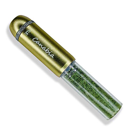 Canabia MJ420 - Pipa per erbe e tabacco, in metallo, fischietto in vetro, elegante pipa per tabacco (oro)