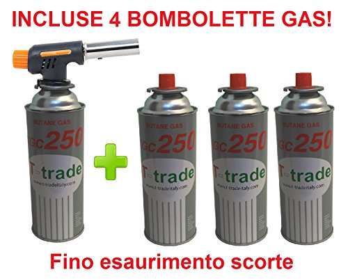 CANNELLO Mini BRUCIATORE Torcia Saldatore Gas Fiamma OSSIDRICA + 4 CARTUCCE A Gas da 250 GR Inclusa