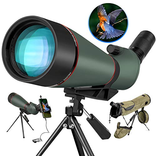 Cannocchiale LAKWAR 25-75x100 HD per birdwatching, telescopio monoculare angolato a 45 gradi con oculare con, Borsa per il trasporto e telefono con mirino per la caccia al bersaglio