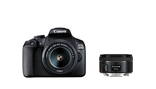 Canon EOS 2000D - Fotocamera reflex digitale 24,1 MP, DIGIC 4+, 7,5 cm (3 ), Full HD, WiFi, sensore APS-C CMOS, obiettivo EF-S 18-55 mm, F3.5-5.6 IS II e EF 50 mm, F1.8 STM, colore: Nero