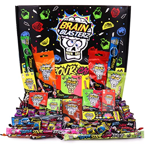 Caramelle Acide GRANDE Gift Box di Brain Blasterz | Dolci super acidi, Hard Sour Candy, Brain Breakerz, Lollipop, Brain Bitz, Chew Bars & More | Mela, Fragola, Limone, Arancia, Anguria, Cola
