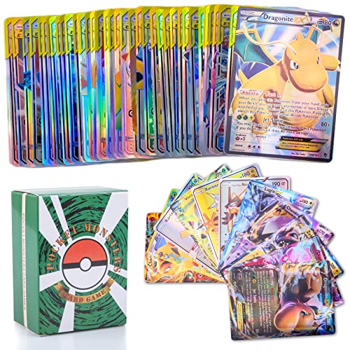 Carte Pokémon,100 Carte Pokémon GX Carte Collezionabili Pokémon Rara Carte 2022 Nuovo Flash Trading Puzzle Gioco di carte Regali per Bambini Carte di Scambio 20 GX + 20 Mega + 1 Energy +59 EX Arts