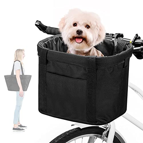 Cestino della bicicletta, Pieghevole Pet Dog Cat Carrier anteriore rimovibile Bicicletta Manubrio Cestino sgancio rapido Facile installazione Staccabile borsa da bicicletta Montagna Picnic Shopping