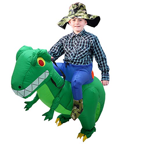 CestMall Costume da Dinosauro, Costume Gonfiabile da Dinosauro per Bicicletta Costume Gonfiabile per Bambini di Halloween con Cappello Vestito Operato per Adulti per Bambini Festa (120-140 cm)