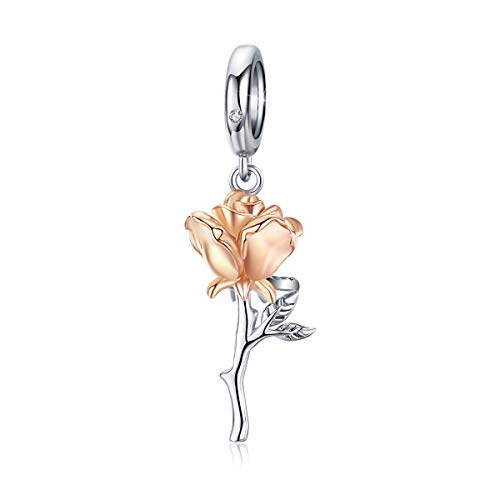 Charm 3D pendente a forma di rosa, in argento sterling 925, placcat...