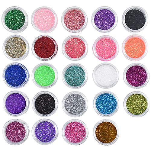 Chstarina 24 Scatole Glitter per Unghie, Polvere per Unghie, Nails Art Glitter Metallic Manicure Pigmento Holographic Pigmento, Glitter Cosmetici per Nail Art Viso Corpo Occhi