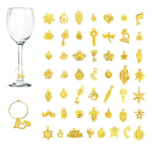 CNYMANY - 50 ciondoli per bicchieri da vino, con fibbia, design per vino, cocktail, champagne, bomboniere, decorazioni per regali, colore: oro