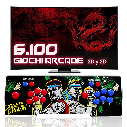 Console arcade 3D, (6.100 giochi inclusi) Retro Console macchina ricreativa Arcade Video, Ultimo modello 2022, Versioni Originali Giochi Retro, include giochi 2D e 3D, Mame, Neogeo, 2 joysticks