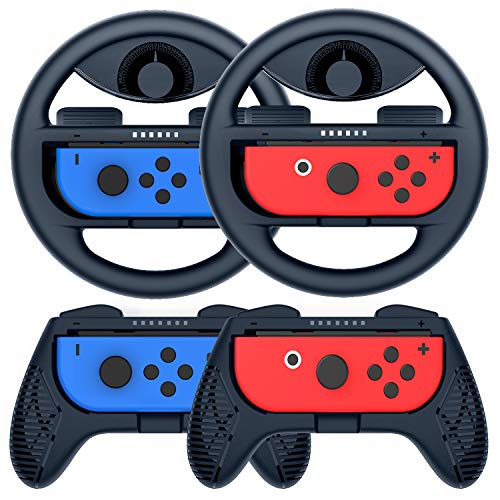COODIO Volanti e Grip Joy-Con per Nintendo Switch, Volante Joy-Con   Joystick Hand Grip per Mario Kart   Controller Nintendo Switch Joy-Con, Blu Scuro (4 Pezzi)