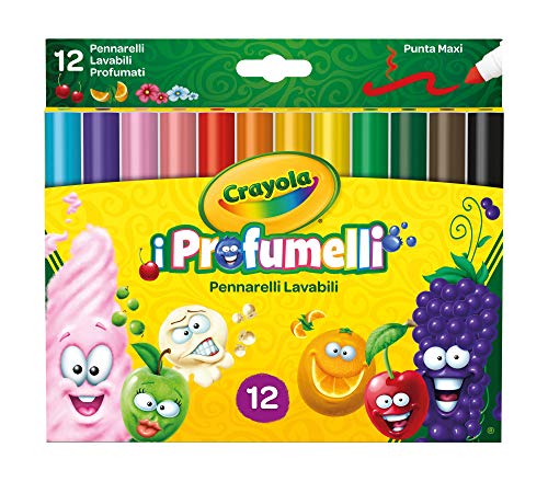 Crayola PROFUMELLI-Pennarelli Lavabili e Profumati per Bambini a Punta Grossa, per Scuola e Tempo Libero, 12 colori, Assortiti, Pezzi, 58-8337