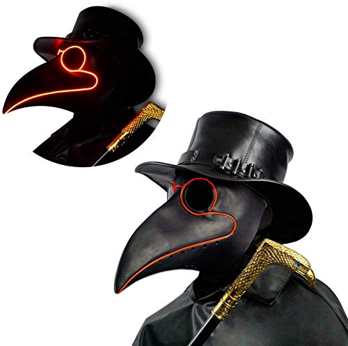 CreepyParty LED Maschera Medico Peste Maschera di Oggetti di Scena di Halloween Steampunk Becco Lungo Becco di Uccello Luce Nero