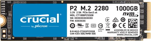 Crucial P2 CT1000P2SSD8 SSD Interno, 1TB, fino a 2400 MB s, 3D NAND, NVMe, PCIe, M.2