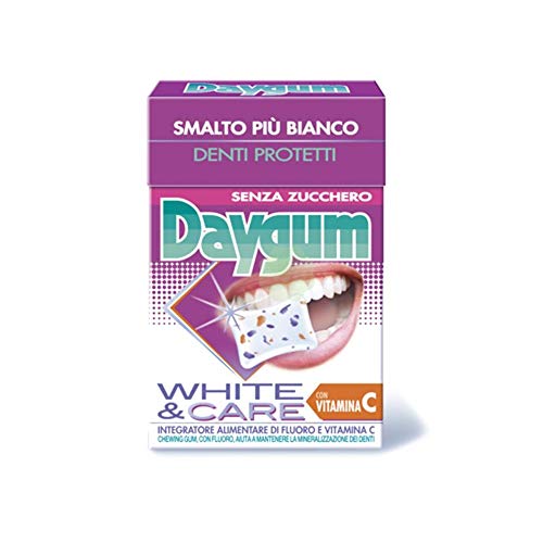 Daygum White & Care pezzi 10 Astucci - Chewing Gum Senza Zucchero con Fluoro e Vitamina C, aiuta a mantenere la mineralizzazione dei denti - Smalto più bianco e riduzione macchie