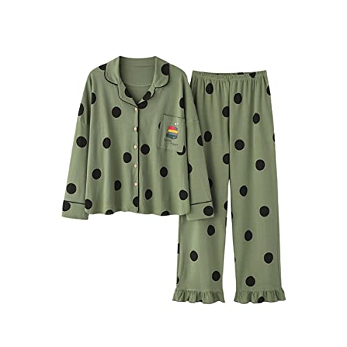 DEBAIJIA Donna Pigiama Due Pezzi Set Maniche Lunghe Sleepwear Camicia da Notte Signora Indumenti Notte Femminile Morbida (Scuro Verde-L)