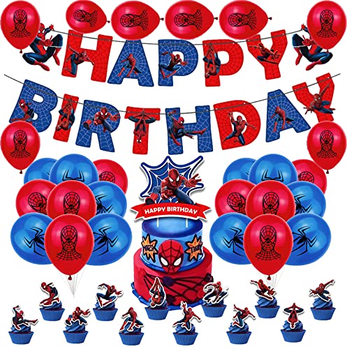 Decorazioni Compleanno Spiderman Palloncini Striscioni di Buon Compleanno Torta Topper Decorazioni per Bambini Spider Man Feste Decorazioni per Compleanno