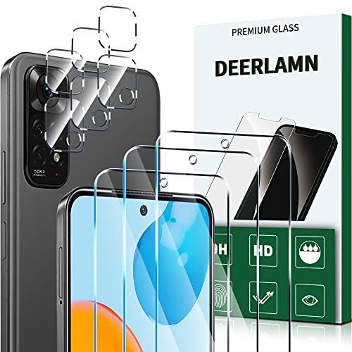 DEERLAMN Verto Temperato per Xiaomi Redmi Note 11   Note 11S   POCO M4 Pro 4G(Non per POCO M4 Pro 5G), Durezza 9H, Pellicole Protettive e Protezioni per Fotocamera, 3+3 Pezzi