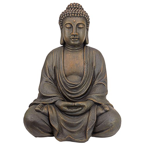 Design Toscano Budda Meditativo del Grande Tempio Statua da giardino, poliresina, pietra scura, Media 66 cm