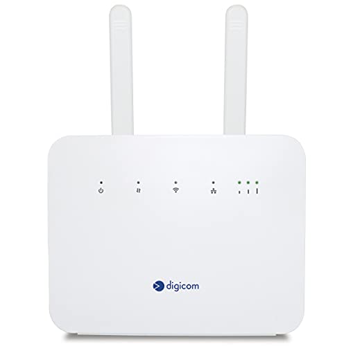 Digicom 4G+ LiteRoute Plus Router 4.5G CAT6 300Mbps, Wi-Fi AC1200 Dual-Band, 4 Porte (3LAN - 1LAN WAN) Gigabit, Non richiede configurazione, Bianco