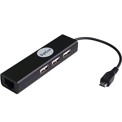 DigitCont - Adattatore Micro USB Ethernet di seconda generazione con hub USB OTG compatibile con TV Stick, Chromecast Ultra 2 1 Audio, Google Home Mini (RJ45 LAN cablato), nero