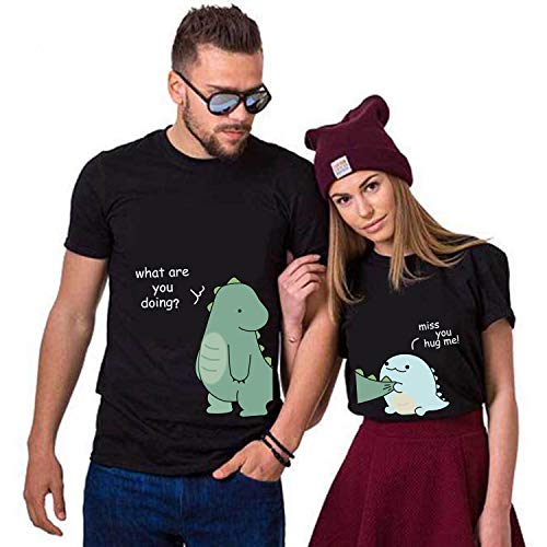 Dinosauro Carino Couple Coppia T-Shirt,Maglietta a Maniche Corte in Cotone,Idea Regalo per San Valentino（1 pièces）