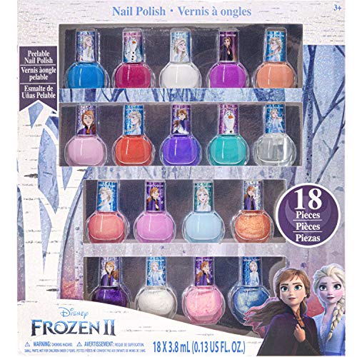 Disney Frozen - Townley Girl Smalto per unghie ad asciugatura rapida a base d acqua non tossico peel-off | Set regalo per bambini e bambine, colori brillanti e opachi | Età 3+ (18 pezzi)