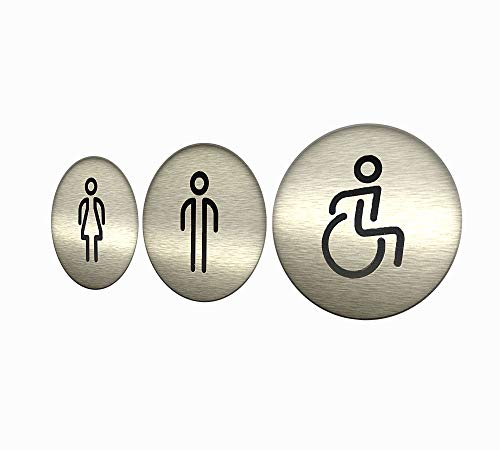 DOJA Barcelona | Adesivi Simbolo Bagno | Donna + Uomo + Disabile | Colore: Grigio | Diametro 100 mm | Targhetta con Adesivo per Porta WC | Ampio Uso: Ristoranti, Pub, Negozi, Ufficio, Casa