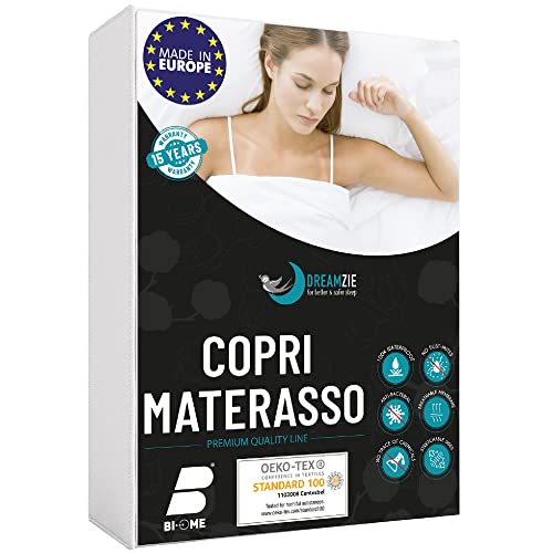 Dreamzie Coprimaterasso Matrimoniale Impermeabile per Materasso 180 x 200 cm - Made in EU - Certificato Oeko Tex Ipoallergenico