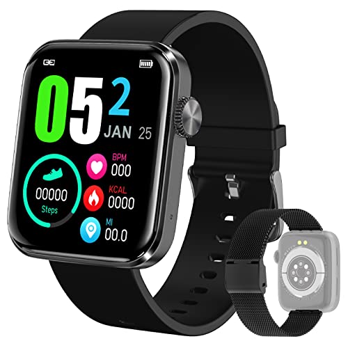 DTNO.I Orologio Smartwatch Uomo, Orologio Fitness1,8   Touch Screen con la Chiamate e Notifiche Messaggi, Sonno Cardiofrequenzimetro Contapassi Cronometro Activity Tracker per Android iOS (Nero)