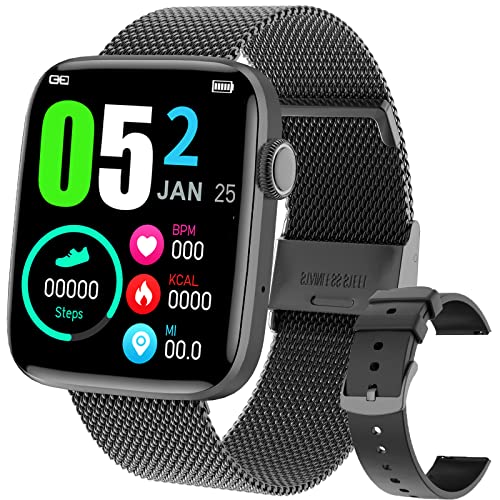 DTNO.I Orologio Smartwatch Uomo, Orologio Fitness1,8   Touch Screen con la Chiamate e Notifiche Messaggi, Sonno Cardiofrequenzimetro Contapassi Cronometro Activity Tracker per Android iOS (Nero)