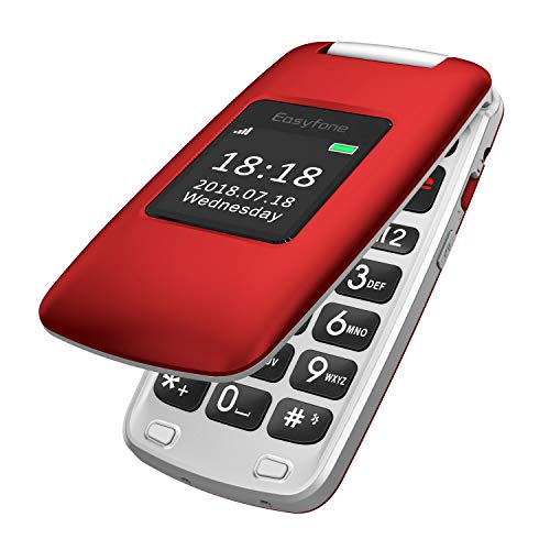 Easyfone Prime-A1 GSM Telefono Cellulare per Anziani, Tasti Grandi, Volume alto, Facile da usare con tasto SOS e base di ricarica (Rosso)