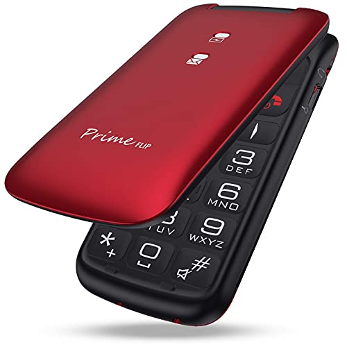 Easyfone Prime-FLIP GSM Telefono Cellulare a Conchiglia per Anziani, Tasti Grandi, Volume alto, Facile da usare con tasto SOS e base di ricarica (rosso)