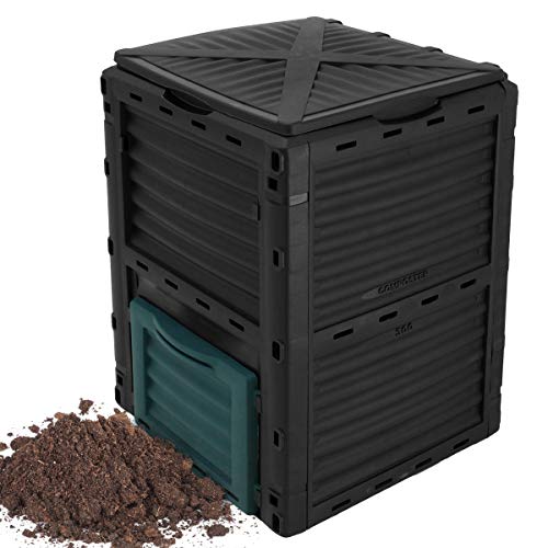 ECD Germany Compostiera da Giardino con Coperchio e Ribaltina Capacita 300L Colore Nero Verde Scuro 61 x 61 x 82 cm Compostiera Termica per Rifiuti da Cucina o Giardino Resistente alle Intemperie