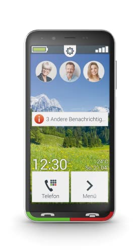 Emporia Super Easy - Smartphone 4G, Semplice da usare, Tasto SOS, Display 4.95”, 32GB, 3GB RAM, Camera 13 Mpx, Android 10, Base di ricarica, Nero (Italia)